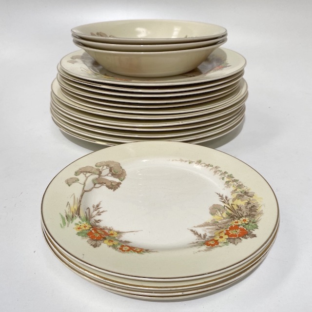 DINNERWARE, Vintage Part Set - Orange Yellow Flower & Tree